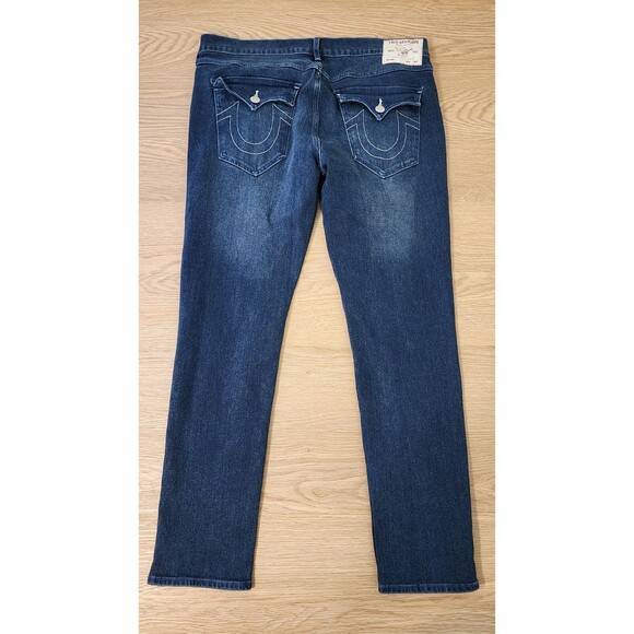 True Religion Rocco Jeans Mens 38x32 SN Flap Relaxed Skinny Dark Scorched Wash - Picture 3 of 16